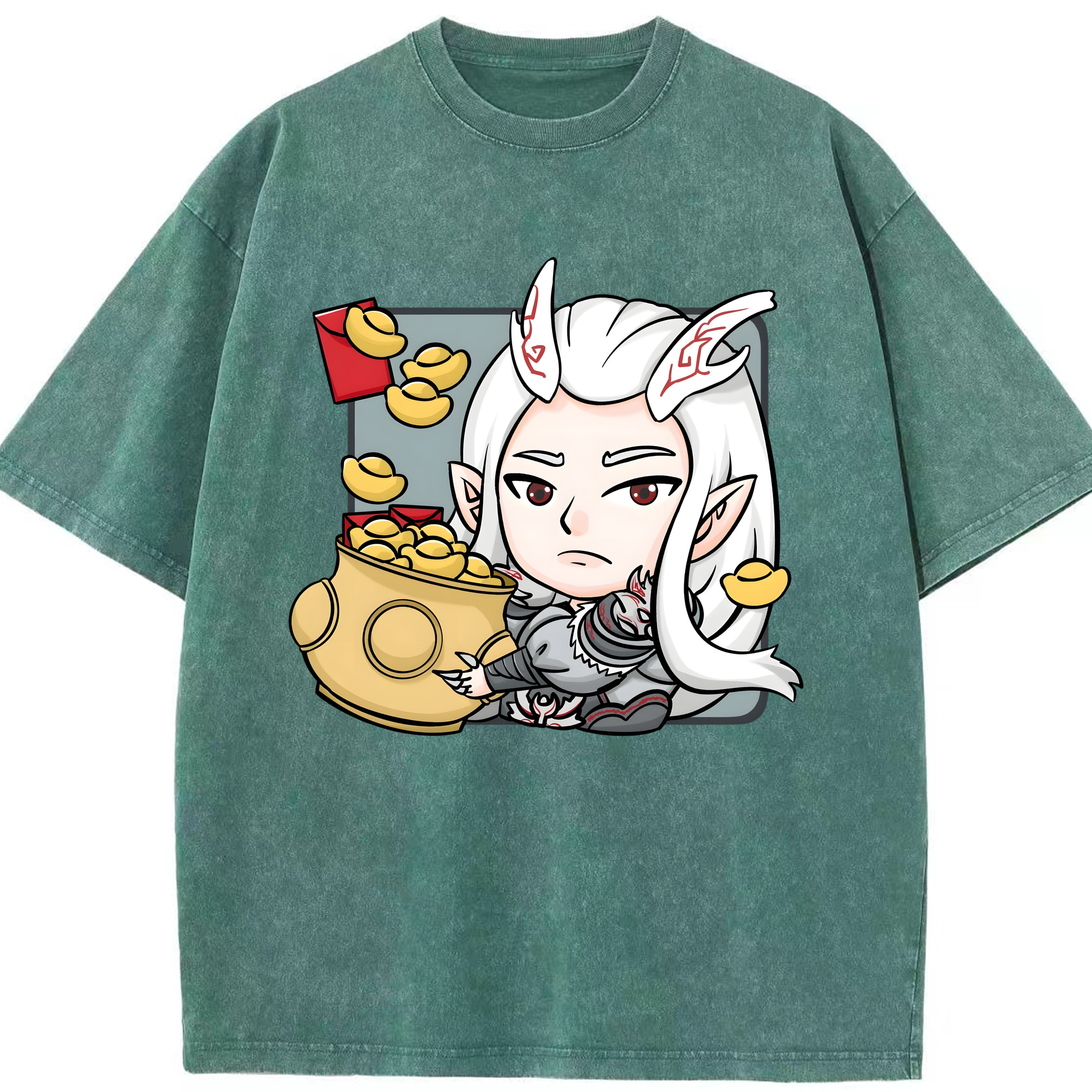 （画像用） Ne Zha 2 ナタ 魔童の大暴れ 綿100% ヴィンテージ風 半袖Tシャツ（フロントプリント）